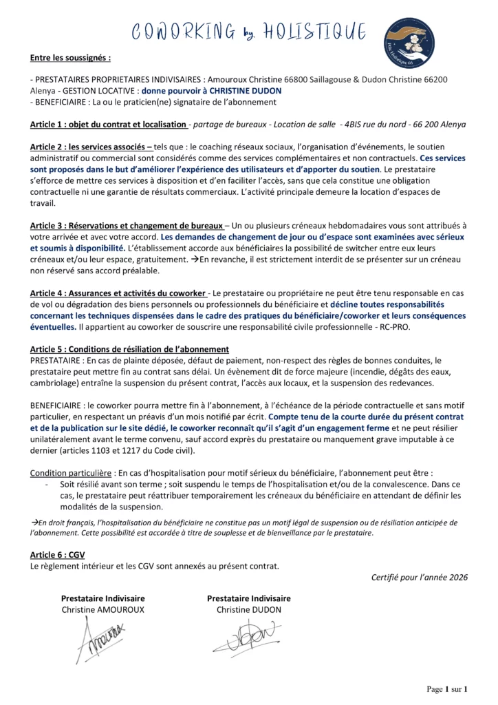 Abonnement du coworking pour signature